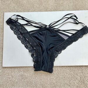 Victoria’s Secret Very Sexy Black Satin Strappy Cut Out cheeky Panties Large L